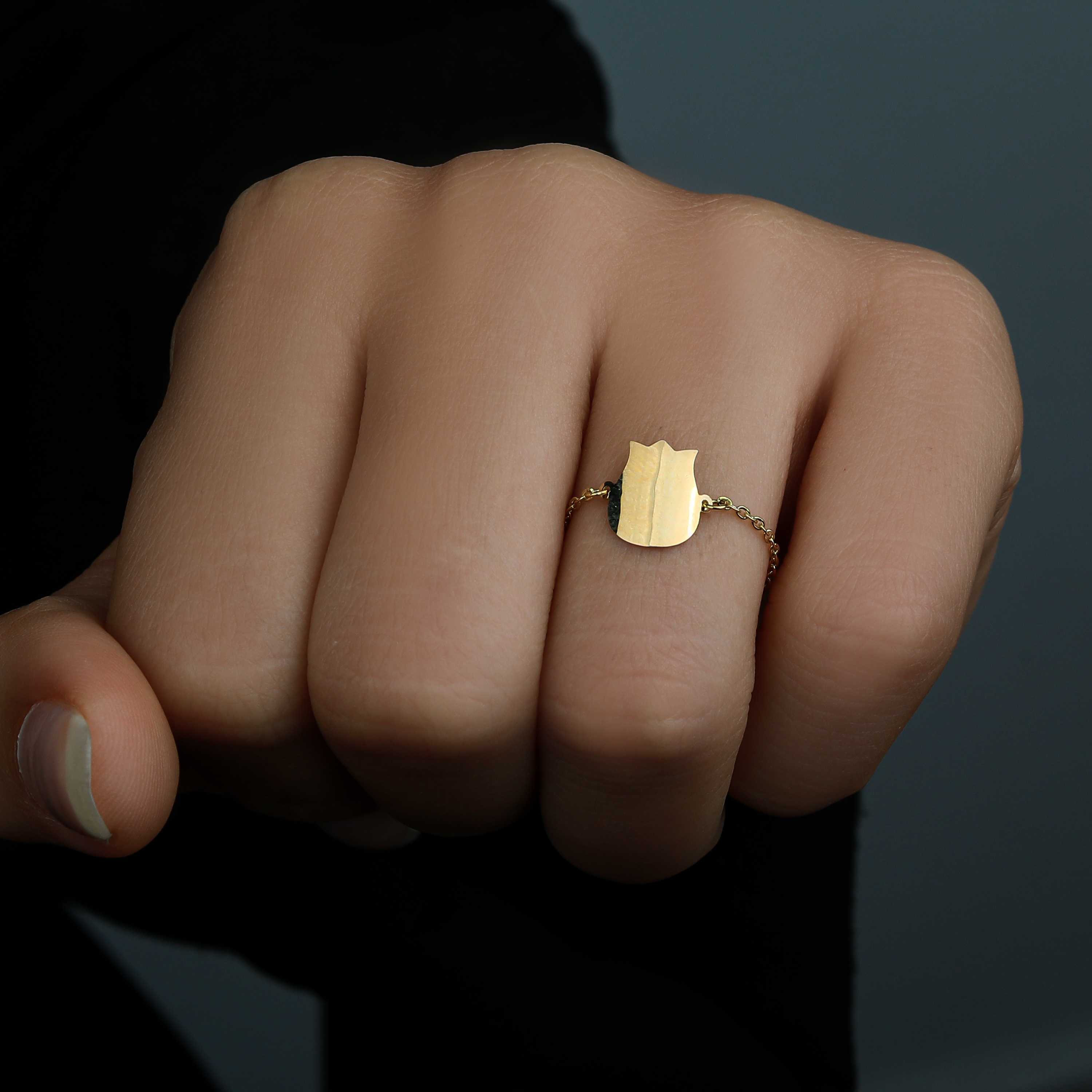 18k gold chain ring, Turkish made - (H-1170)